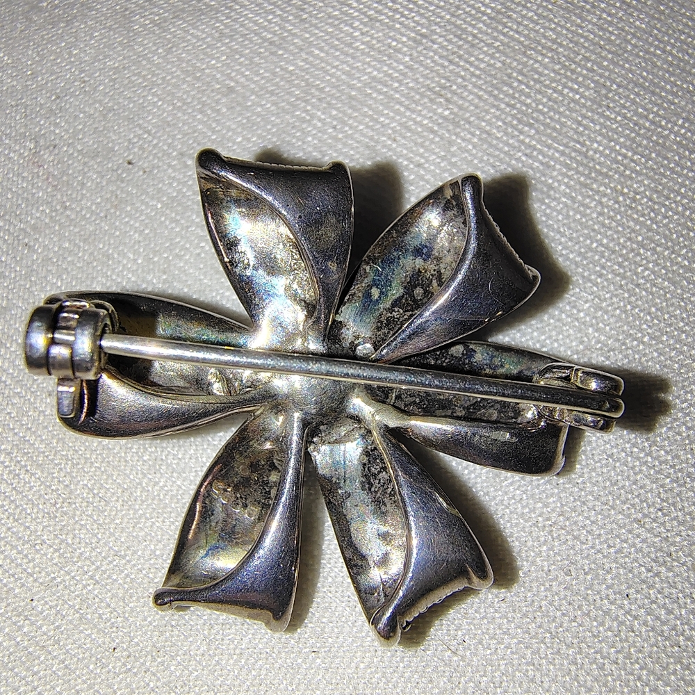 💎Vintage Sterling Brooch w/ Marcasite & Blue Pave Stones - Picture 4 of 5
